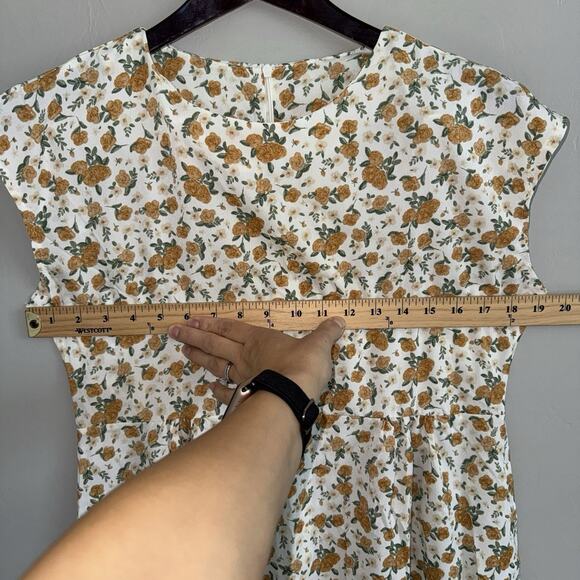 NWT Beachsissi Floral Dress Midi Dress Sz L White Yellow Cottage Core Trad Wife - Picture 8 of 9